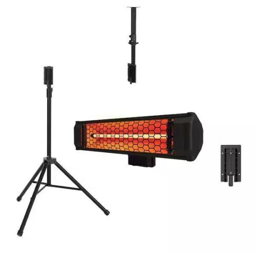HEAT STORM Tradesman 1500-Watt Electric Indoor/Outdoor Quartz Infrared Portable Space Heater w/Tripod Wall and Ceiling Mount, Black - Lot 839JF