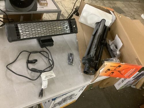 HEAT STORM Tradesman 1500-Watt Electric Indoor/Outdoor Quartz Infrared Portable Space Heater w/Tripod Wall and Ceiling Mount, Black - Lot 844JF