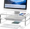 Clear Acrylic Monitor Stand Riser 2 Tier, 5.12 Inches High Clear Computer Desk Organizer Shelf for Multi Media PC Storage Laptop - Thumbnail 1