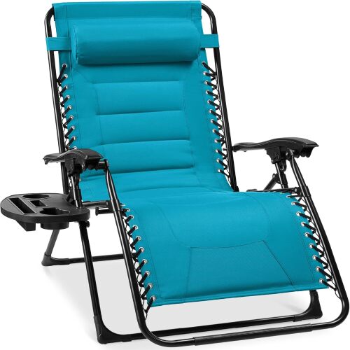 Oversized Padded Zero Gravity Chair, Folding Recliner w/ Headrest, Side Tray - Lot 4605