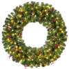Pre-Lit Artificial Christmas Wreath w/Berries & Pinecones, Lights 30in - Thumbnail 1