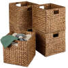 Set of 5 Collapsible Hyacinth Storage Baskets w/ Inserts - 10.5x10.5in - Thumbnail 1