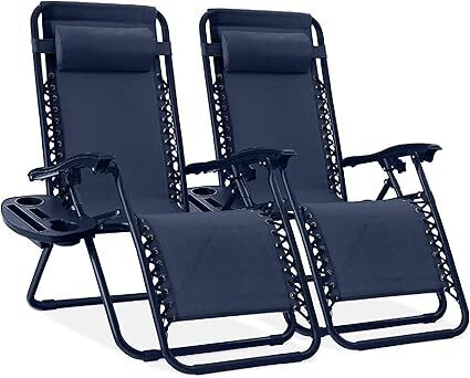 Set of 2 Adjustable Zero Gravity Patio Chair Recliners w/ Cup Holders - Lot 4657