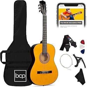 38in Beginner All Wood Acoustic Guitar Starter Kit w/Gig Bag, 6 Picks, Nylon Strings, Strap w/Pick Holder - Natural - Lot 10004