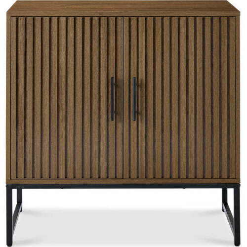 2-Door Slatted Storage Cabinet Accent Furniture w/ Foot Pads - Lot 4701