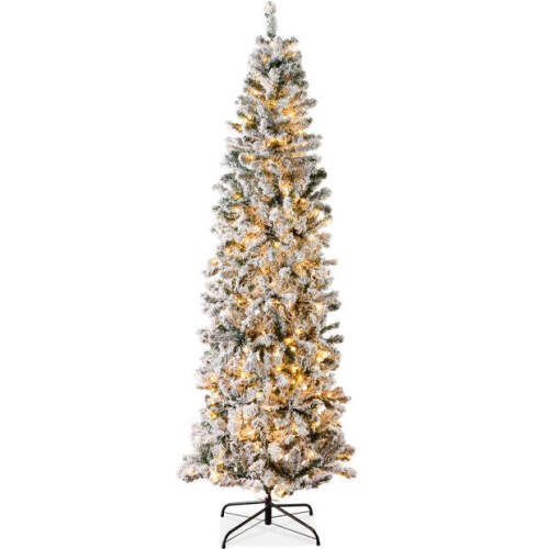 Pre-Lit Snow Flocked Artificial Pencil Christmas Tree 7.5ft - Lot 4755