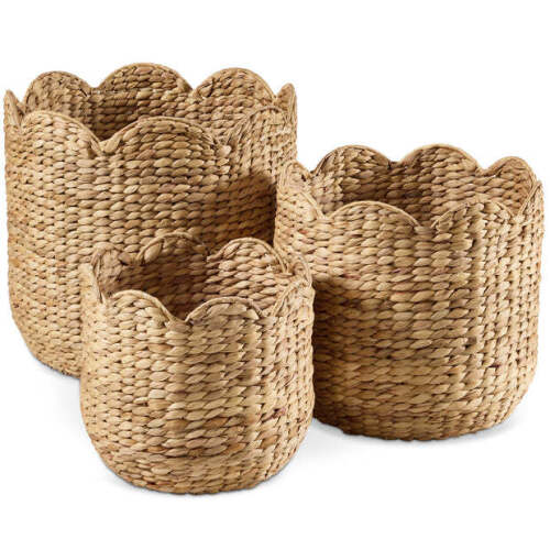 Scalloped 3PC Water Hyacinth Nesting Baskets - Lot 4786