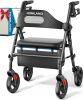 HOMLAND Foldable Rollator Walkers with Seat for Seniors, 8'' Big Wheels, 350 lb. Weight Capacity, Adjustable Handles and Seat Height, Lightweight Rolling Walker, Black - Thumbnail 1