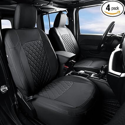 GIANT PANDA Jeep Wrangler 4 Door JL 2018-2026 Full Set Car Seat Covers for Sahara Sport Rubicon Unlimited Willys Without Rear Cup Holder, Customized Faux Leather - (Black) - Lot 4739