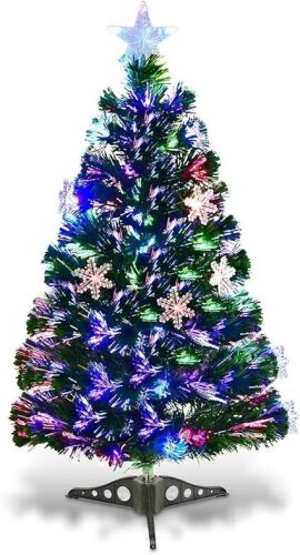 Goplus 3FT Pre-Lit Fiber Optic Artificial Christmas Tree, with Multicolor Led Lights and Snowflakes (3 FT) - Lot 4787