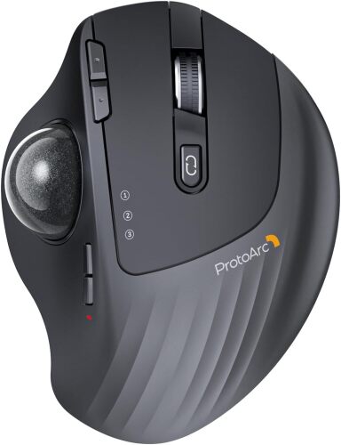 ProtoArc Wireless Trackball Mouse, EM01 NL Ergonomic Bluetooth Rollerball Thumb Rechargeable Computer Laptop Mouse, Adjustable Angle & 3 Device Connection for PC, Mac, Windows-Gray Ball - Lot 4883