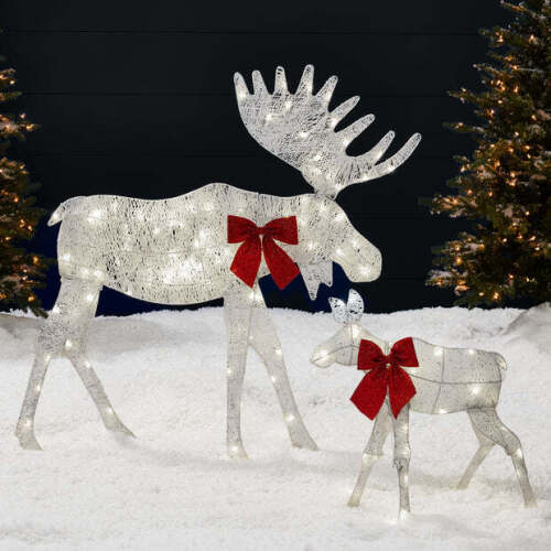 2-Piece Lighted 2D Christmas Moose Set Outdoor Decor w/ 125 LED Lights - 4ft - Lot 4795