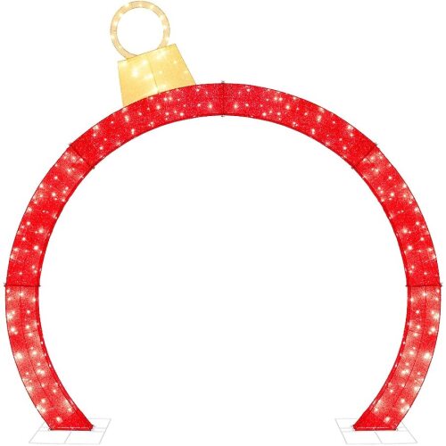 Outdoor Christmas Lighted Archway Decoration Large 9.5ft w/Gold Ornament Cap 330 LED Lights Holiday Yard Decor - Lot 4820