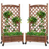Set of 2 Wood Planter Box & Lattice Trellis w/ Optional Wheels - 48in - Thumbnail 1