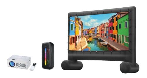 iLive Pop-Up Movie Theater Kit, Projector, Inflatable Projection Screen, and Bluetooth Speaker - Lot 4946