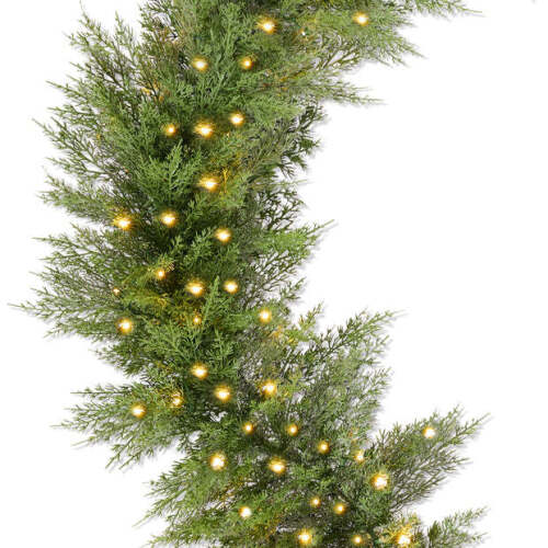 Pre-Lit Cedar Cypress Christmas Realistic Garland w/ Twinkling LEDs - Lot 4909