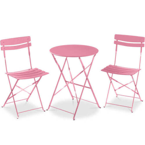 3-Piece Small Folding Patio Bistro Set w/ 2 Chairs - pink - Lot 4945