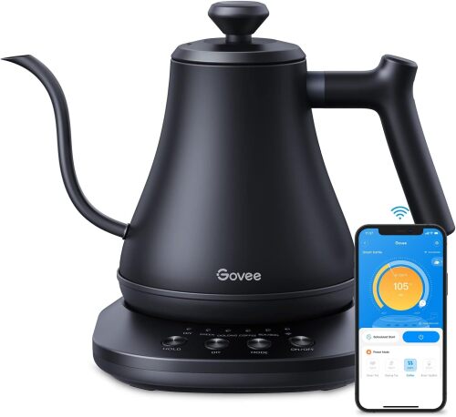 Govee Smart Electric Kettle, WiFi Variable Temperature Gooseneck Pour Over Kettle and Tea Kettle, Alexa Control, 1200W Quick Heating, 100% Stainless Steel, 0.8L - Lot 4911