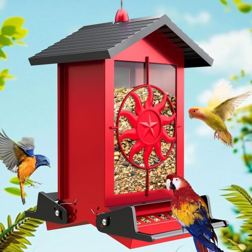 Squirrel Proof Bird Feeders for Outdoors, 5LBS Large Capacity Metal Wild Bird Feeder with Bilateral Weight-Activated Perches, Anti Squirrel Bird Feeders for Outside Finch, Cardinal, Blue Jay - Lot 4629