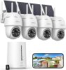 4MP Cameras for Home Security, Solar Security Camera Wireless Outdoor System,4 Cam-Kit,360° Pan & Tilt,Color Night Vision,Motion Detection,No Monthly Fee,Siren Alarm,IP66,64GB Memory Card - Thumbnail 1
