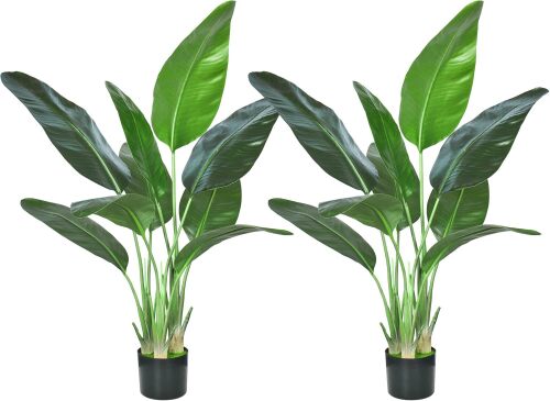 Artificial Bird of Paradise Plant,Faux Palm Tree Potted Plant with Real Touch Leaves,Fake Trees for Home Living Room Office Indoor Outdoor Decor(4 FT-2Packs) - Lot 4971