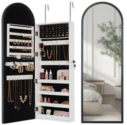 Door/Wall Mounted Arch Mirror Jewelry Armoire, w/ Metal Frame, Built-In Lock - Lot 105