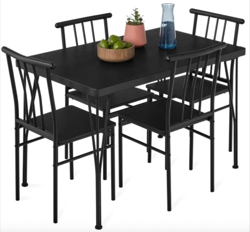 5-Piece Modern Metal and Wood Dining Table Furniture Set w/ 4 Chairs - Damaged Top - Lot 473