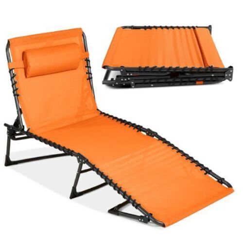Portable Patio Chaise Lounge Chair Outdoor Recliner w/ Pillow - Lot 618