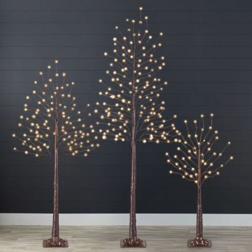 Set of 3 Lighted Twig Birch Trees, 4ft, 6ft, 8ft w/ 300 2-in-1 LEDs - Lot 724