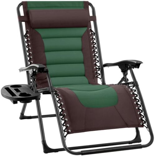 Oversized Padded Zero Gravity Chair, Folding Recliner w/ Headrest, Side Tray - Lot 520