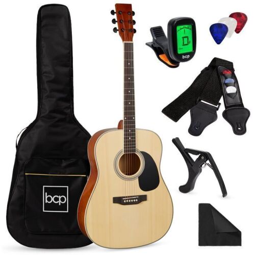 41in Acoustic Guitar Starter Kit w/ Digital Tuner, Padded Case, Picks, Strap - Lot 411