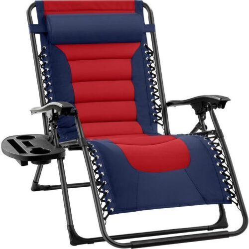 Oversized Padded Zero Gravity Chair, Folding Recliner w/ Headrest, Side Tray - Lot 505