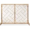 2-Panel Wrought Iron Geometric Fireplace Screen w/ Magnetic Doors - 44x33in - Thumbnail 1