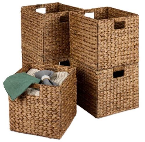 Set of 5 Collapsible Hyacinth Storage Baskets w/ Inserts - 10.5x10.5in - Lot 325