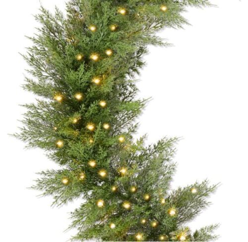 9' Pre-Lit Cedar Cypress Christmas Realistic Garland w/ Twinkling LEDs - Lot 327