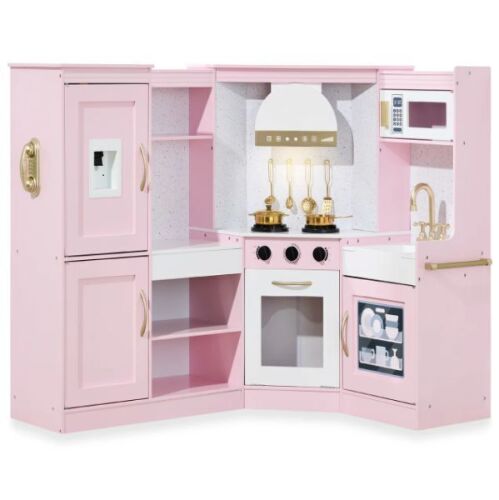 Pretend Play Corner Kitchen Wooden Toy Set for Kids w/ Lights, Sounds - Lot 405