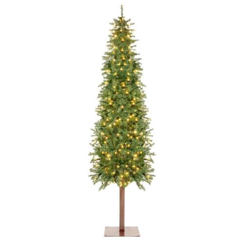 7.5' Pre-Lit Artificial Alpine Slim Pencil Christmas Tree w/ LED Lights, Stand - Lot 118