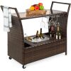 Wicker Serving Bar Cart w/ Wheels, Glass Counter, Ice Bucket - Thumbnail 1
