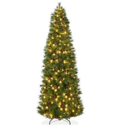 12' Pre-Lit Artificial Scotch Pine Pencil Christmas Tree w/ Metal Stand - Lot 638
