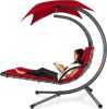 Outdoor Hanging Curved Steel Chaise Lounge Chair Swing w/Built-in Pillow and Removable Canopy - Thumbnail 1