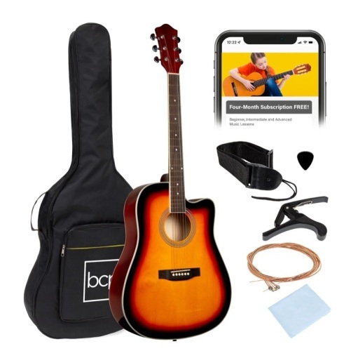 Full Size Beginner Acoustic Guitar Set with Case, Strap, Capo - 41in - Lot 440
