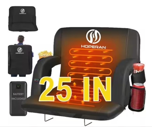 Black 25 in.W Heated Stadium Seats for Bleachers with 20000mAh Power Bank Included Stadium Seating - Lot 805JF