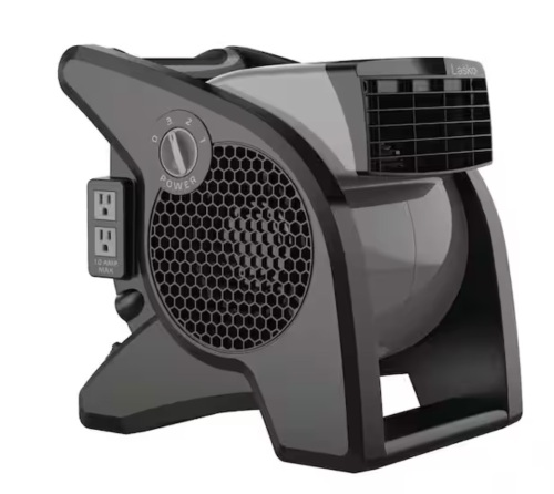 Lasko Pivoting 11.2 in. 3 Speed High Velocity Blower Fan for Home, Job Site in Gray, 375 CFM, 2 120V Outlets, Circuit Breaker - Lot 819JF