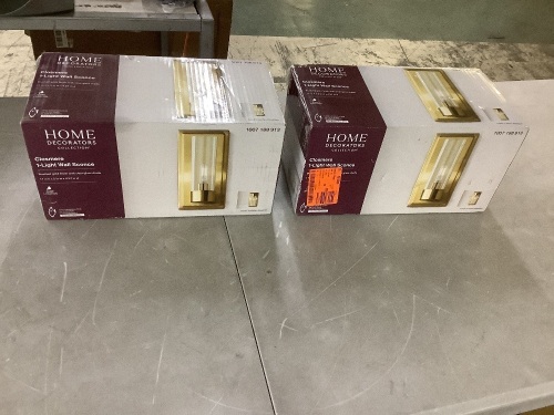 Lot of (2) Home Decorators Collection Closmere 5 in. 1-Light Brushed Gold Mid-Century Modern Wall Sconce with Clear Glass Shade - Lot 820JF
