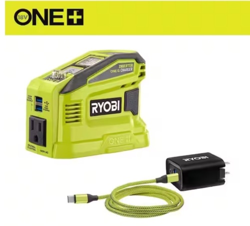 Ryobi 18V ONE+ 150-Watt Portable Battery Inverter Power Source and Charger for 18V ONE+ Batteries (Tool Only) - Lot 826JF