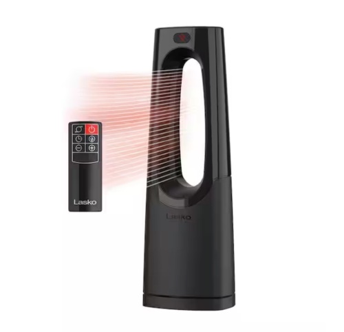 Lasko Bladeless 1500W 28 in. Black Electric Oscillating Tower Ceramic Space Heater with Remote Control and Digital Display - Lot 860JF
