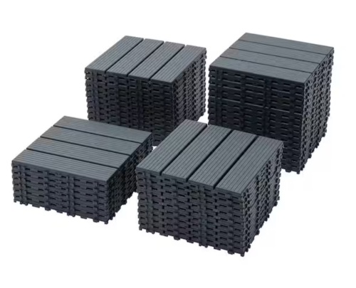 Dark Gray 1 ft. x 1 ft. All-Weather Plastic Outdoor Interlocking Deck Tiles Striped Pattern Garage Floor Tiles(44-Pack) - Lot 886JF