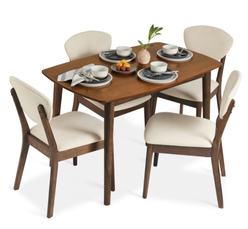 5-Piece Wooden Mid-Century Modern Dining Set w/ 4 Chairs, Padded Seat & Back - Lot 79