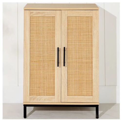 2-Door Natural Rattan Storage Cabinet w/ Adjustable Shelves - 34 x 24in - Lot 136