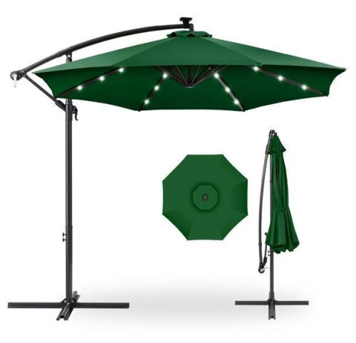 Solar LED Offset Hanging Patio Umbrella w/ Crank Tilt Adjustment - 10ft - Lot 899